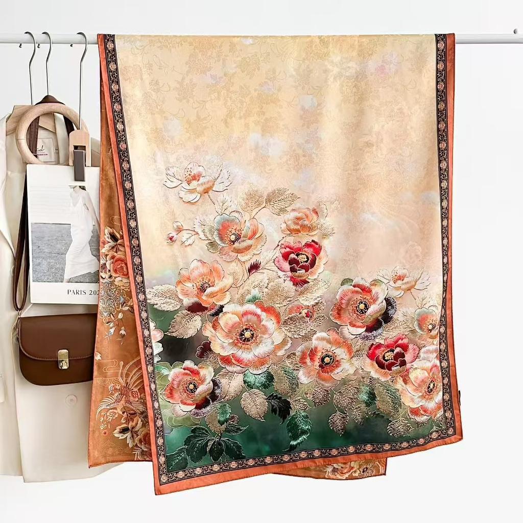 Двусторонний высококачественный длинный шелковый шарф-шаль из пряжи «Ароматное облако» 180 * 70 Ретро китайский стиль Элегантный шелковый шарф