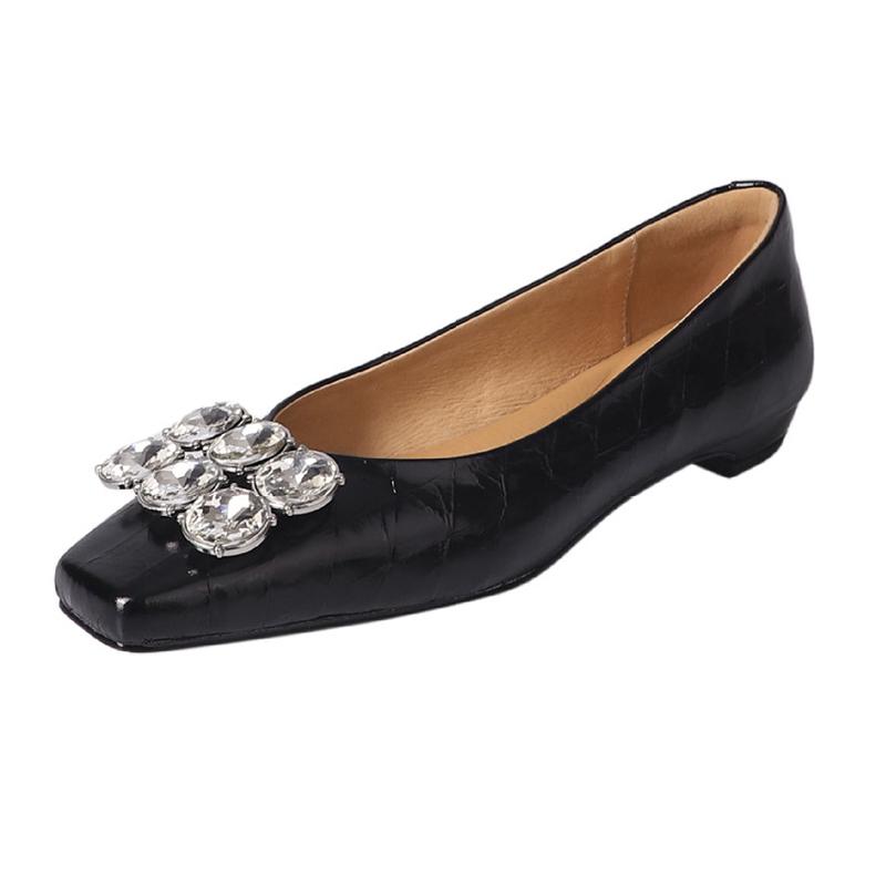 Spring New Fashion Genuine Leather Women Pumps Square Toe Shoes Party Shoes Slip On Mule Outwear Sexy Pointy Toe Textured Shoes