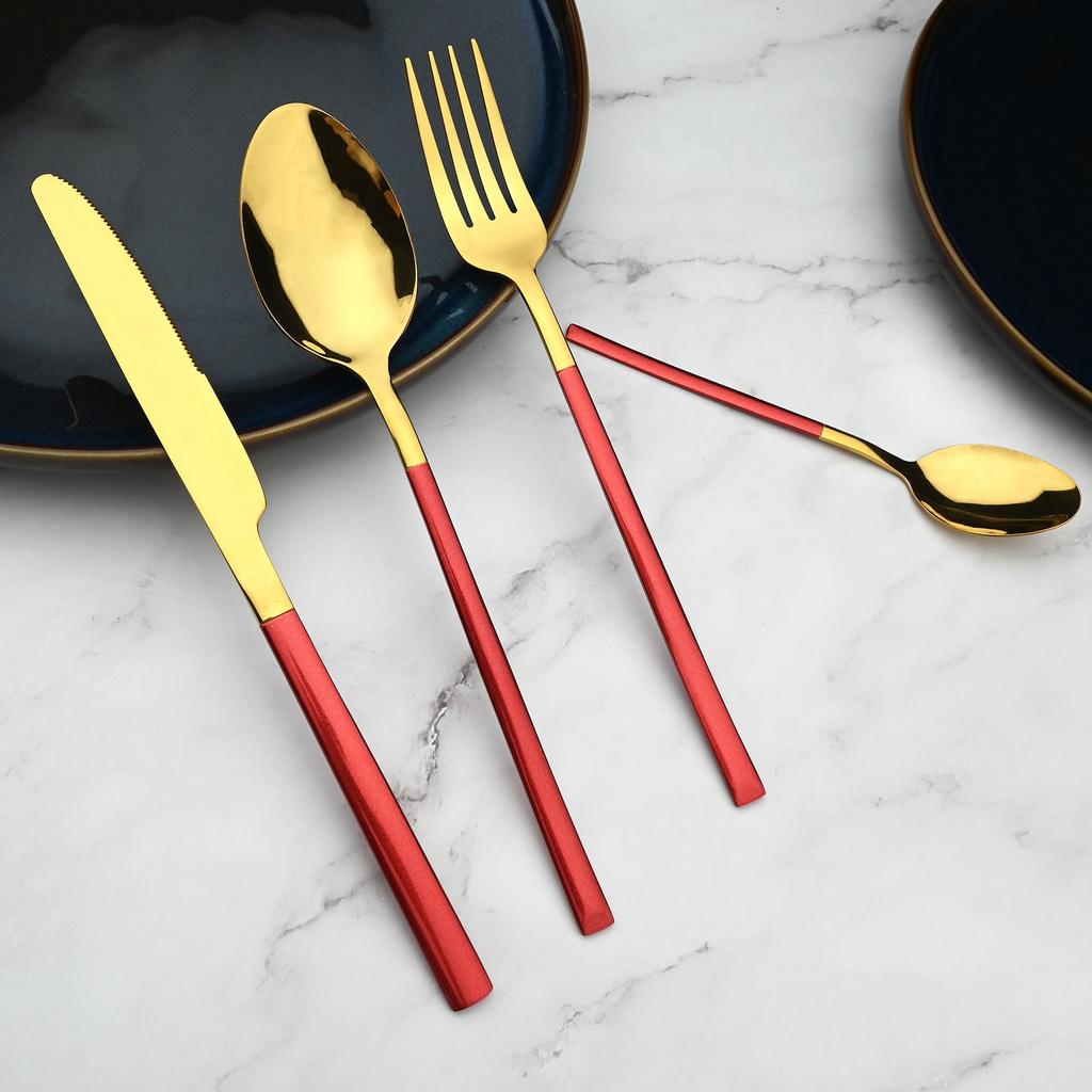 Золотая посуда, ложки, вилки, ножи, столовые приборы, 24 предмета, набор столовой посуды из нержавеющей стали, зеркальная полировка, кухонный набор столового серебра