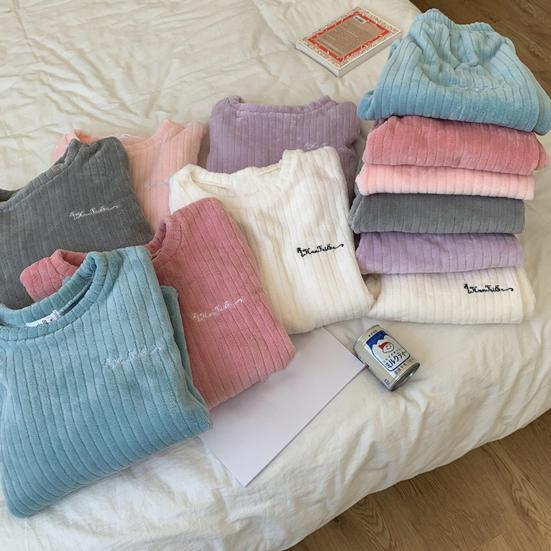 2 шт./комплект унисекс зимняя пижама комплект круглый вырез однотонный утолщенный коралловый флис домашняя одежда