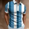 Trendy Pop Art Face Print Short Sleeve Polo, Zip-Up Casual Fashion Polo