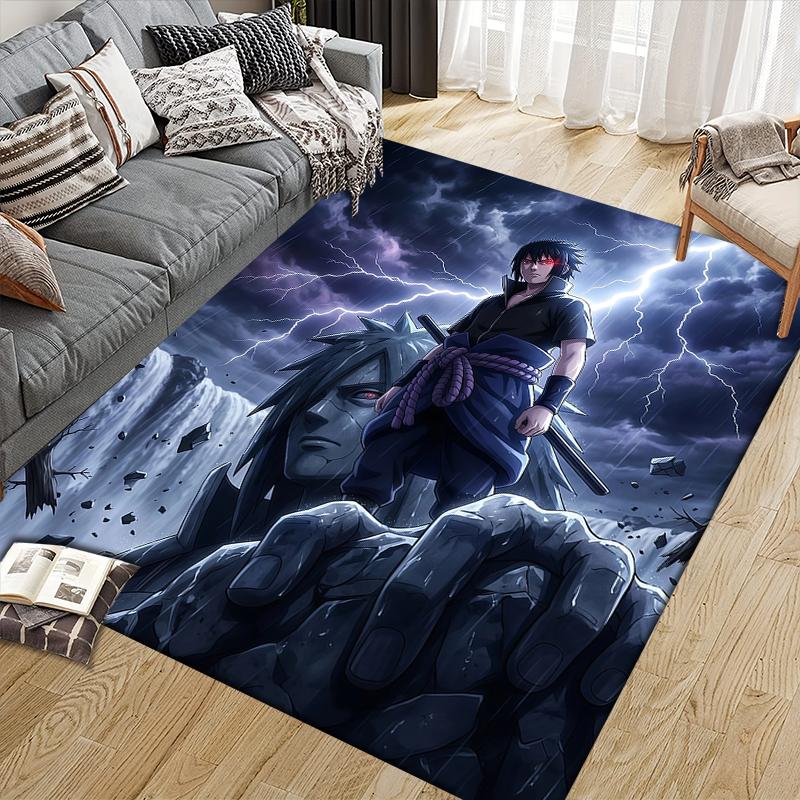 Uchiha Sasuke Home Sofa Decoration for Living Room & Bedroom, Non‑Slip Play Flannel Floor Mat for Game Room