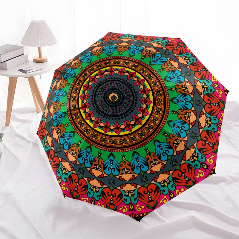 Roman mandala pattern themed Eight rib Automatic Folding Umbrella Is Suitable for Both Men and Women, Making It A Perfect Christmas and Vale