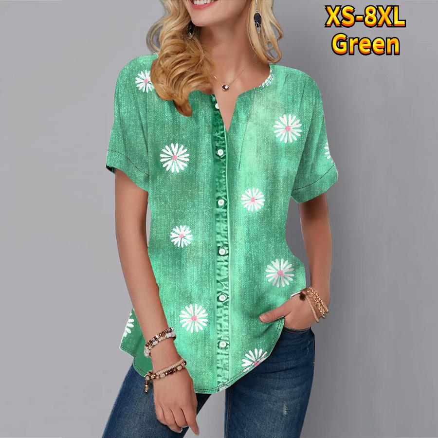 Женская летняя футболка с джинсовым узором и принтом, футболки с короткими рукавами, повседневные топы, маленький v-образный вырез, короткие рукава