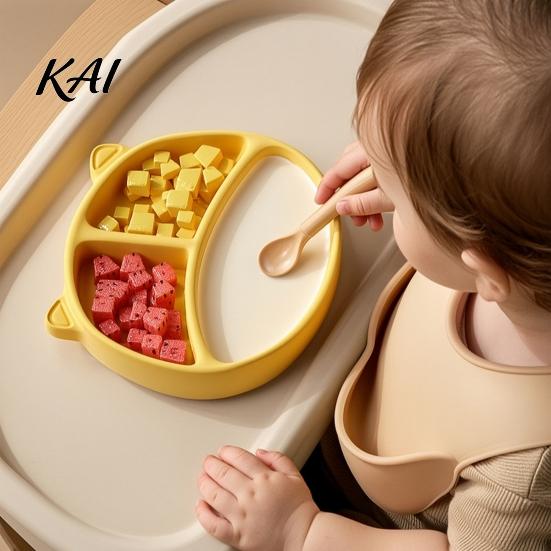 Silicone Suction Plate for Toddlers, Cute Bear Shape Unbreakable Divided Toddler Tray Baby Bowl, Non Slip Feeding Infants And Kids Easy Clean Dish