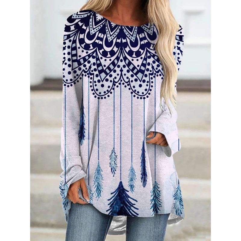 Женская футболка больших размеров с длинным рукавом и 3D принтом, весенне-осенняя повседневная свободная верхняя одежда с круглым вырезом