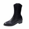 Shoes for Women  High Quality Winter Mid-Calf Women' Boots Solid Color Pointed Toe Zipper Mid Heel British Style Shoes Women