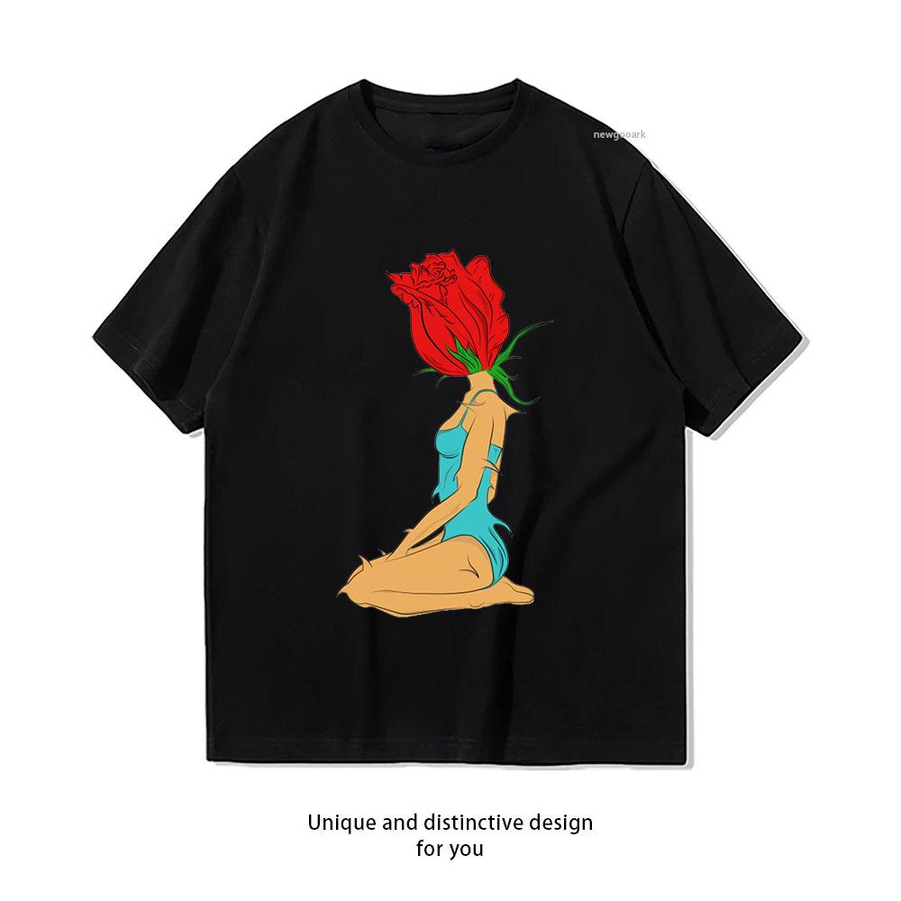 Thorny Rose Lady Cute Vintage Botanical Silhouette Shirt WoUnisex Unisex Summer Cotton Graphic T Shirts Oneck Breathable Tops Tee