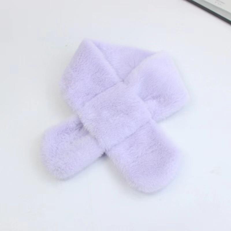 Детский зимний теплый утолщенный шарф с перекрестным воротником для мальчиков и девочек, однотонный искусственный мех кролика, плюшевый милый платок-шарф