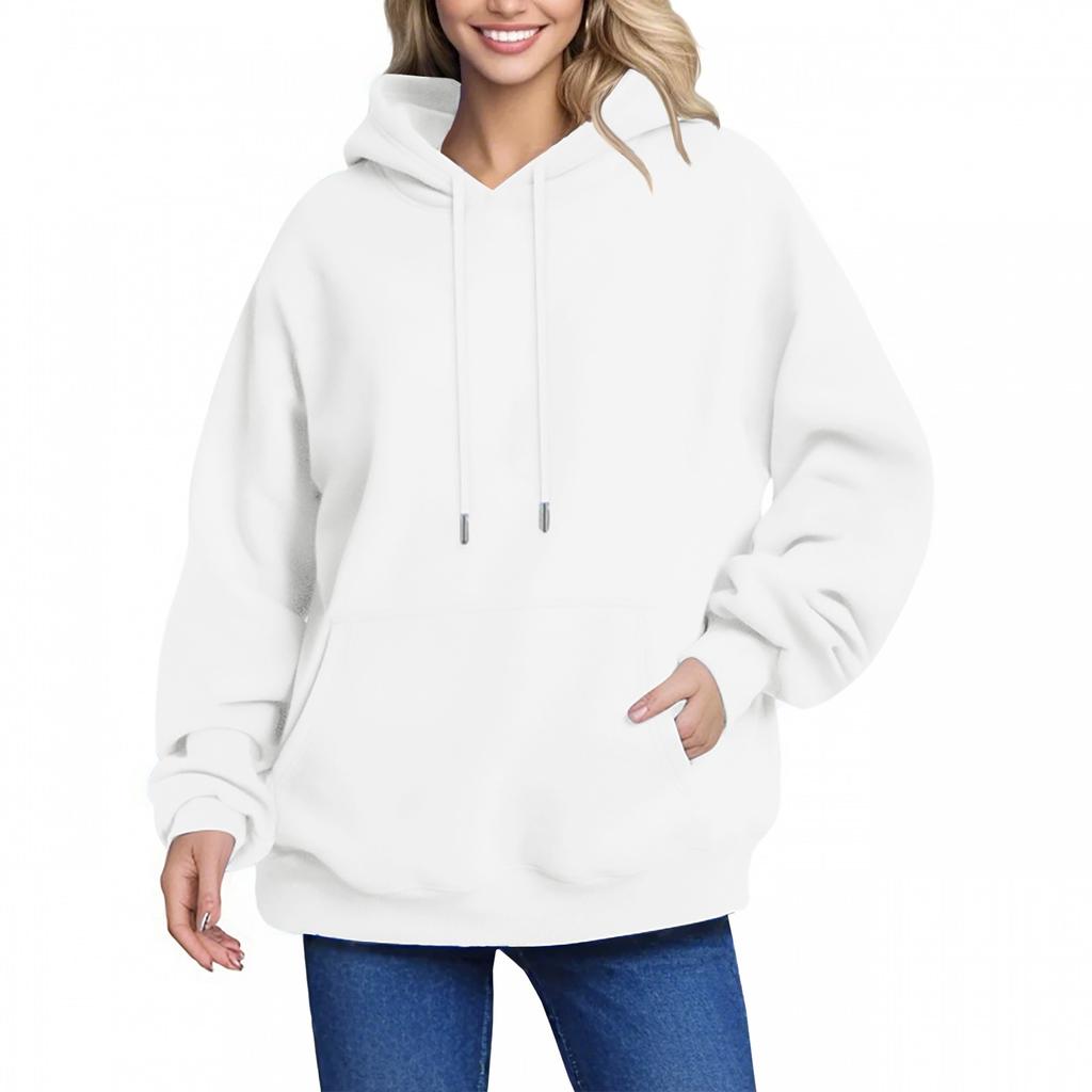 Женская толстовка с капюшоном, однотонная, с длинными рукавами, мешковатый свитер, топ