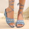 Мода 2024 года, женские сандалии из синего денима, однотонные, удобные, на толстой танкетке, сандалии, летняя мода, ремешок на щиколотке, женская обувь