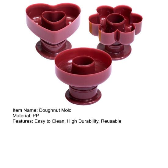 Yousheng 3Pcs/Set Doughnut Mold Round/Heart/Flower Shaped Food Grade DIY PP Dessert Fondant Cake Cutter Maker Mould Baking Tools