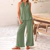 Women's Casual Summer Two Piece Outfits Cotton Linen Sets Cutout Sleeveless Top Wide Leg Pants Matching Set