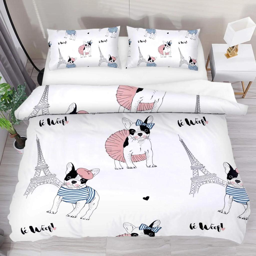 French Bulldog Bedding Set Cartoons Puppy Children Bedclothes Cute Duvet/Quilt Cover And Pillowcase Kawaii Boys Girls