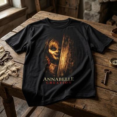 Хоррор Футболка Annabelle Creation Винтажная 90-х Жуткая Кукла Графическая Футболка Летняя Унисекс Свободная и Дышащая Хлопковая Футболка Топ