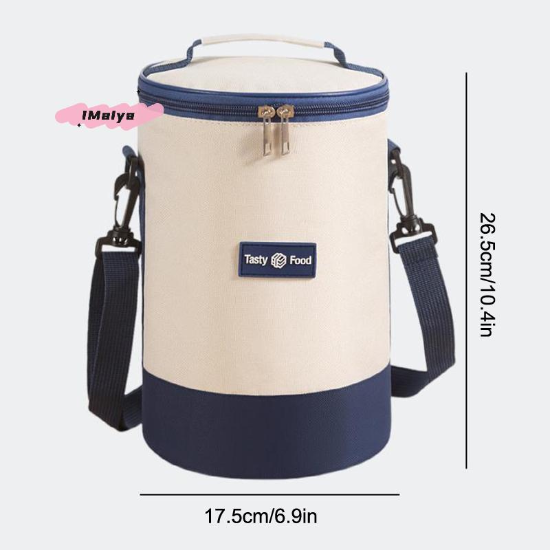 Large Capacity Portable Lunch Bag Insulated Cylindrical Thermal Cooler Tote with round Aluminum Foil Food Container FreshKeeping