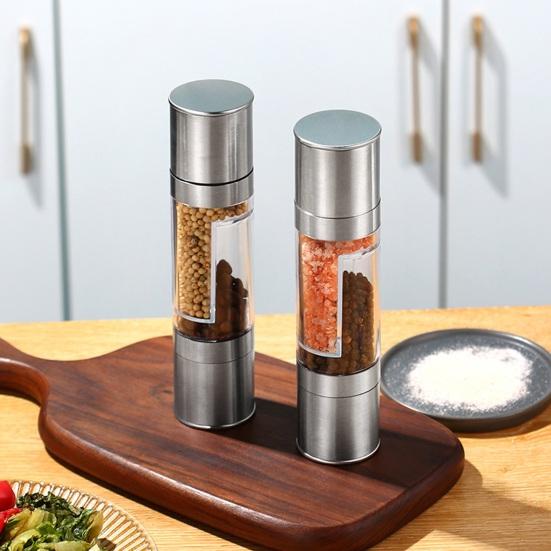 Adjustable Double Compartment Pepper Grinder with Large Bottle Mouth Manual Pepper Grinder Seasoning Bottle Kitchen Supplies