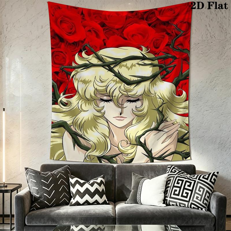 Versailles Rose Love Wall Tapestry Aesthetic Wall Hanging Printed Fabric Blanket Decorative Tapestries for Bedroom Living Room Home Decor