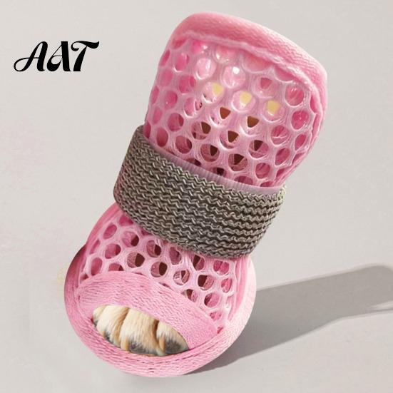 Breathable Mesh Dog Shoes 4Pcs for Hot Pavement, Boots, Summer Easy on Off Boots Paw Protectors with Non-slip Soles Small Medium Dogs Outdoor Walking