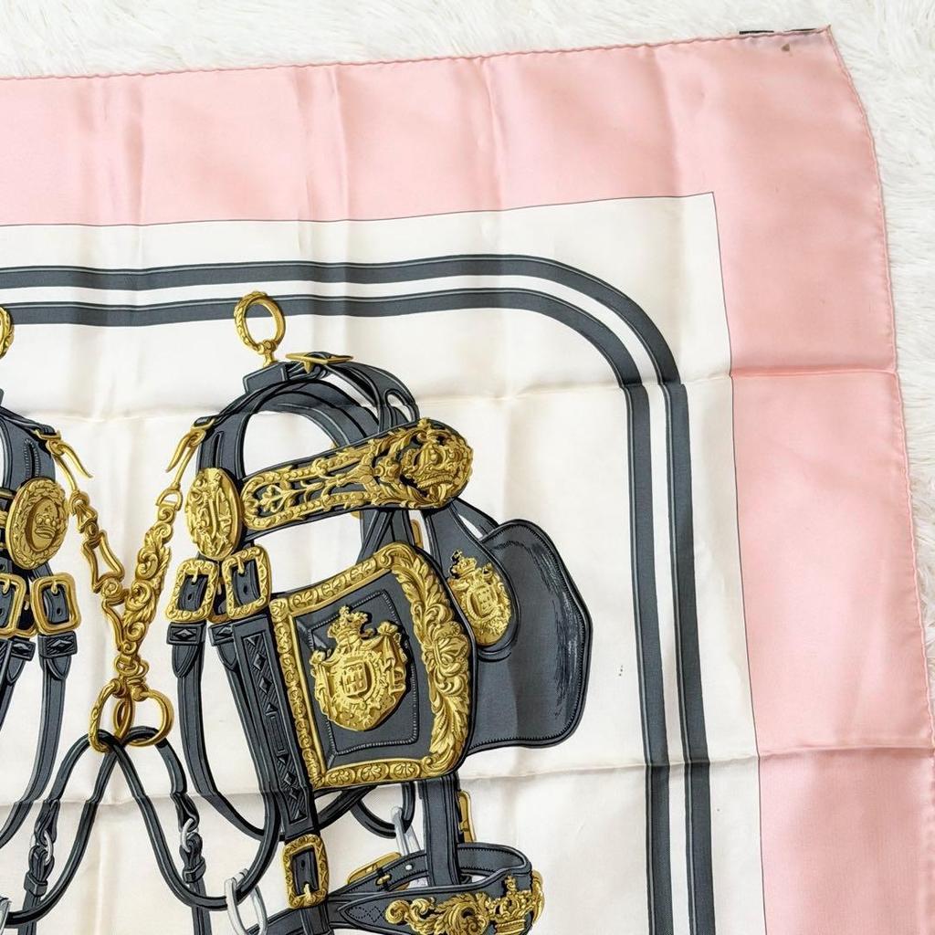 Б/у шелковый платок Hermes Carr 90 BRIDES de GALA розовый