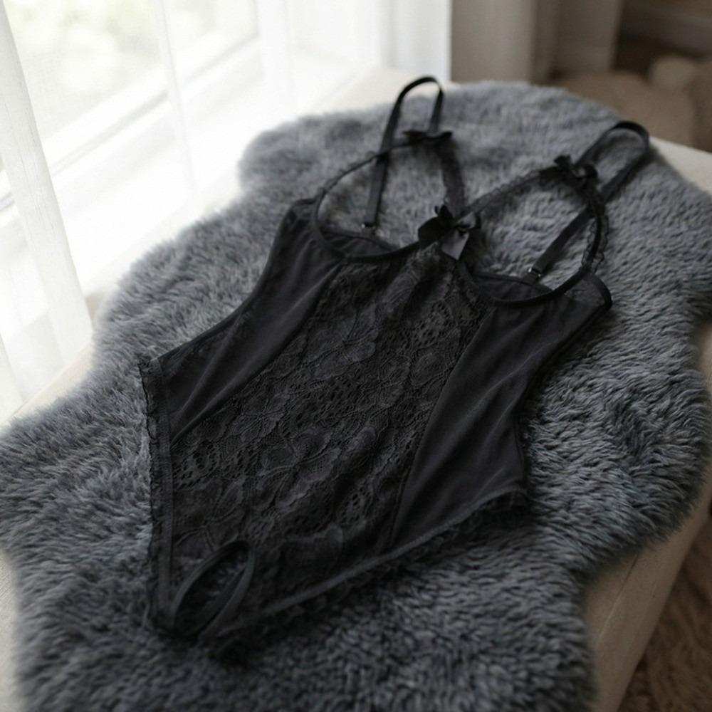 Mesh Hollow Women Underwear Deep V Lace Sling Nightwear Lingerie Lace Bow Bodysuit Gifts