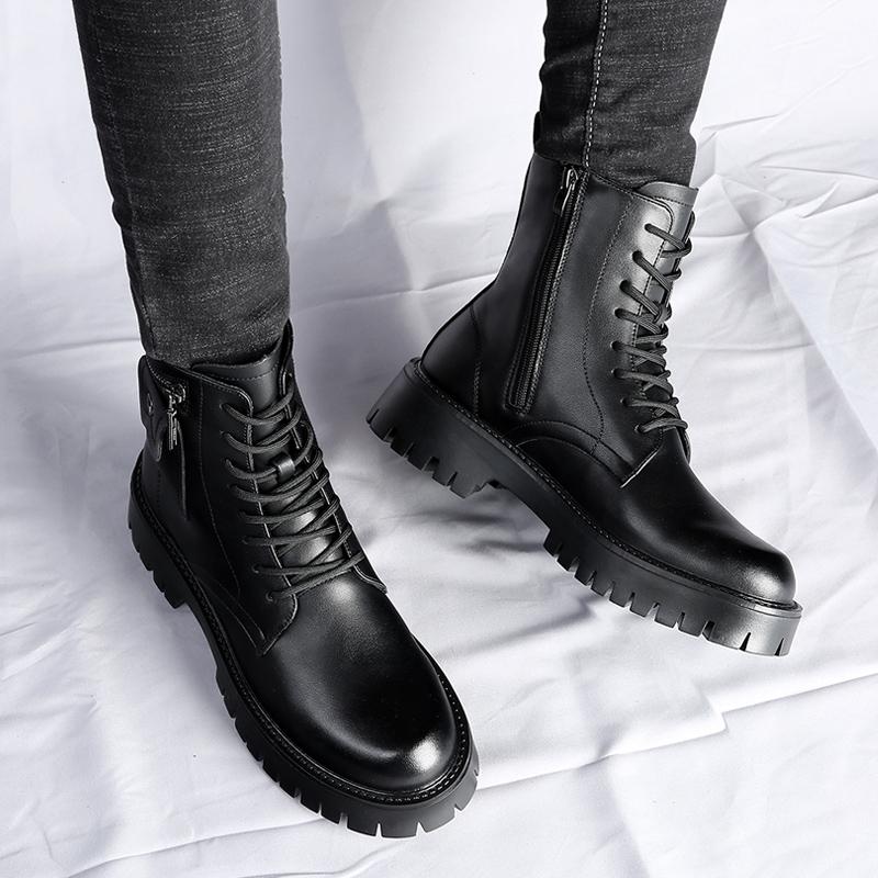 Мужские высокие повседневные массивные кроссовки, модные удобные мужские ботильоны из натуральной кожи, мужские классические ботинки на шнуровке белого/черного цвета