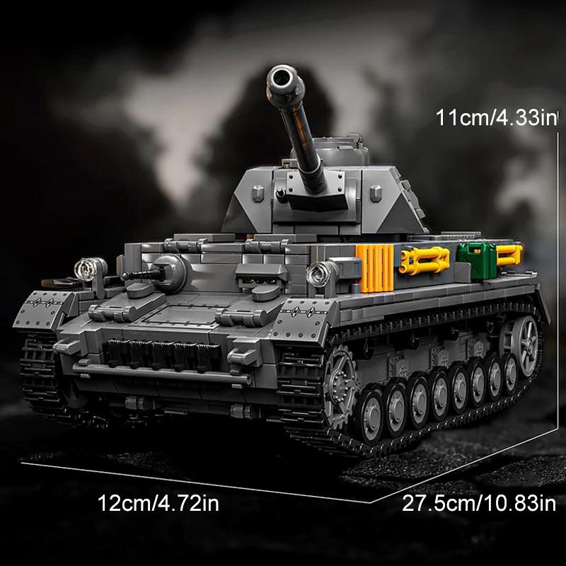 Military Technicial Pzkpfw Iv Ausf. F2 Panzer Building Blocks Ww2 Heavy Tank 4 Figures Brick Model Kit Adults Kids Gifts 1419Pcs