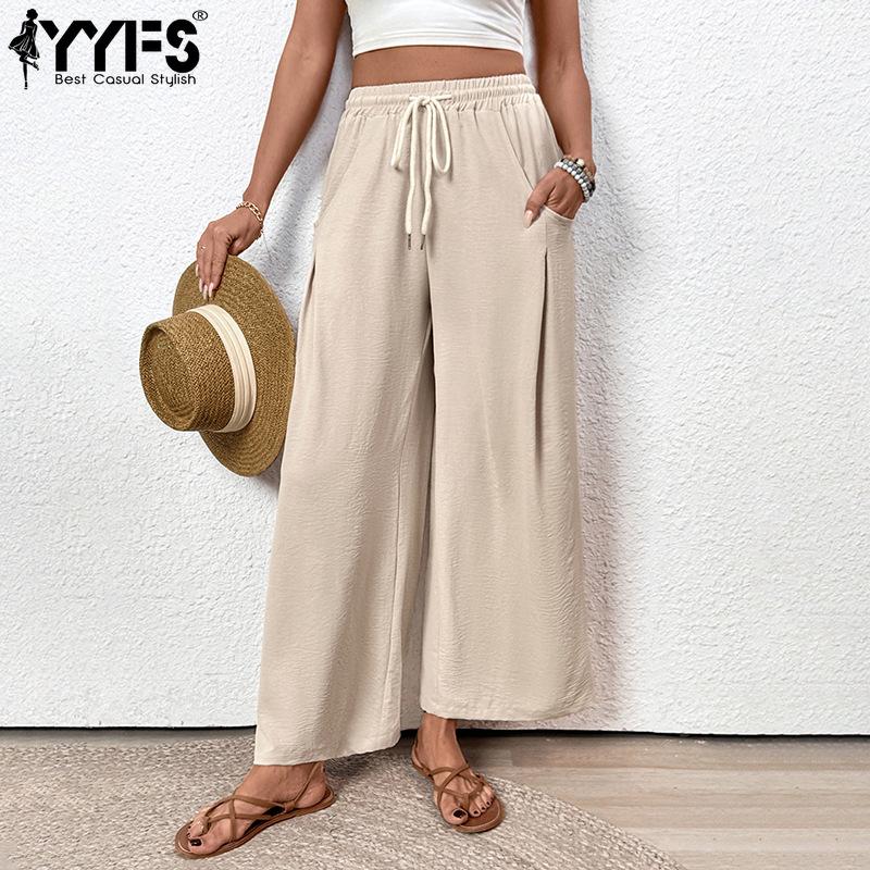 YYFS Женские модные повседневные однотонные брюки с высокой талией и принтом, брюки и капри
