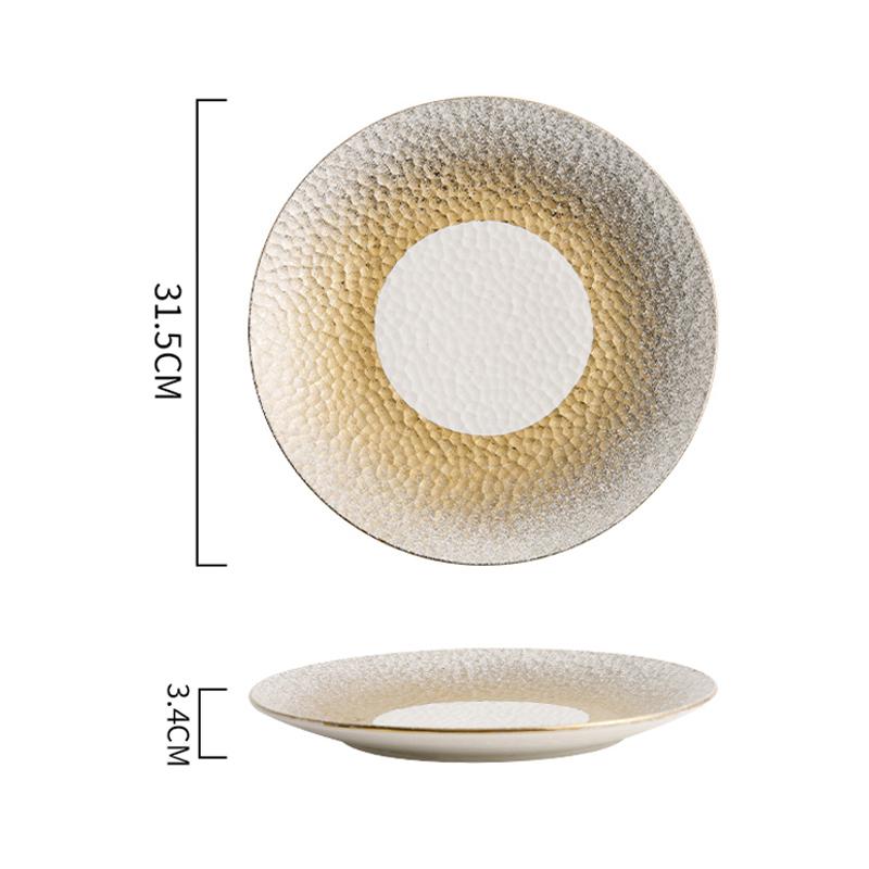 Hammer Texture Ceramic Golden Shallow Plate Steak Plate Dessert Dish Salad Plate Service Plates Restaurant Creative Tableware