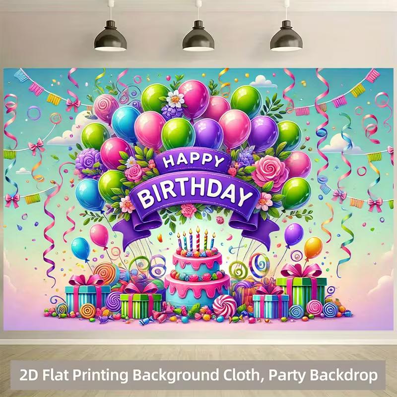 2D Colorful Candy Happy Birthday Backdrop Kids Birthday Party Photography Background Banner