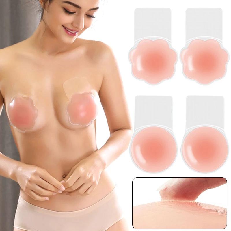 Women Breast Petals Invisible Bra Silicone Nipple Covers Push Up Invisible Bra Top Reusable Adhesive Tape Bra