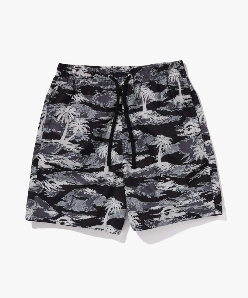 Beipeu Palm Tree Camo Relaxed Fit Beach Shorts (M) Black