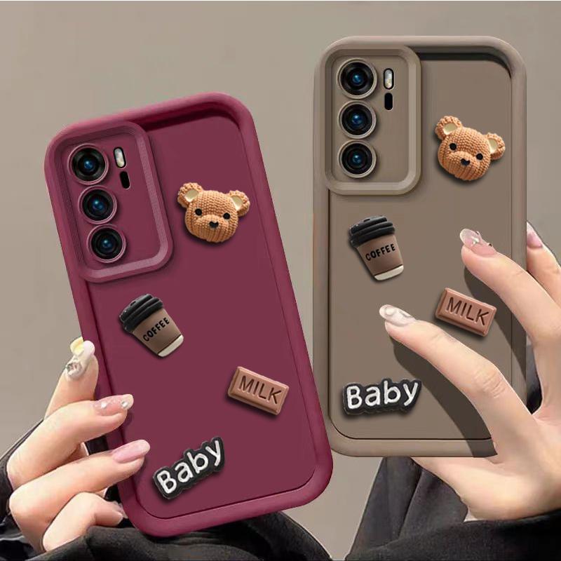 Милый чехол для телефона с 3D медведем, кофе и молоком для Samsung Galaxy S24 Ultra S23 FE S22 Plus S21 S20 A54 A34 A55 A04 A05S A05 A03 A03S A04S A51 A71, чехол с рисунком