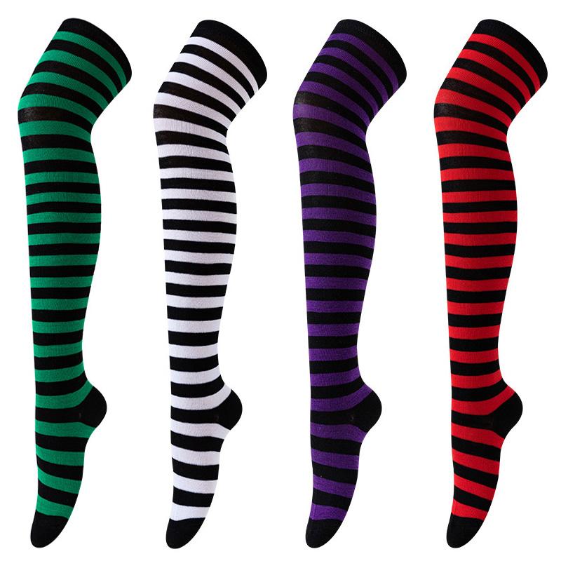 Autumn Winter Color Striped Stockings Japanese Over Knee Socks Fashion Women Keep Warm Sexy Slim Long Socks Striped Hosiery