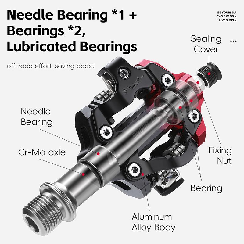 WEST BIKING MTB Self-Locking Pedals Aluminum Alloy Clipless Mountain Bike Pedal Compatible With SPD Double Sealed+Needle Bearing