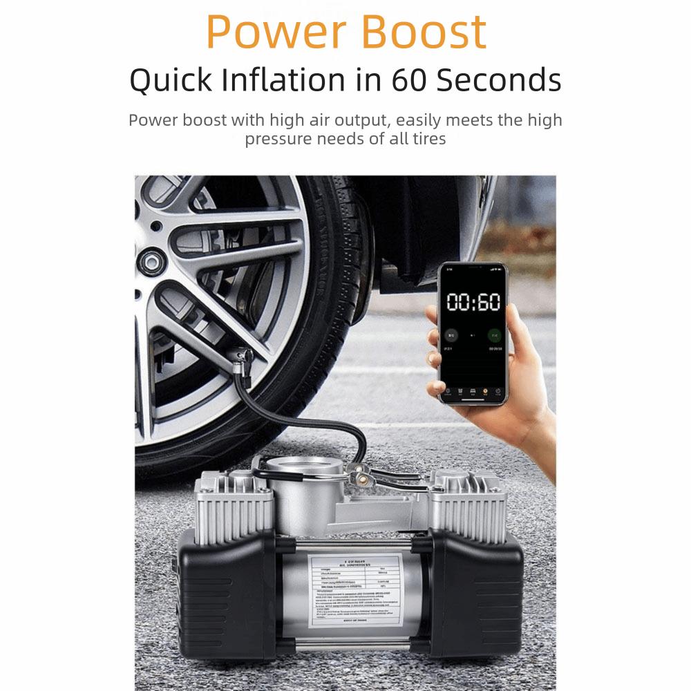 High Power Dual Cylinder Pump Multi-functional Compact Air Compressor Oil Free Pressure Gauge Car Air Pump Auto Inflatable