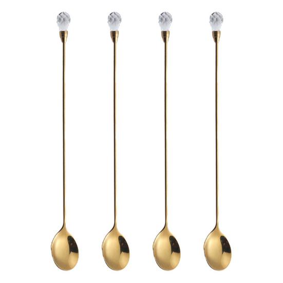 4Pcs Mixing Spoons Polished Surface Food Grade Comfortable Handle Non-sticky Rust-proof Stirring Bright Finish Stainless