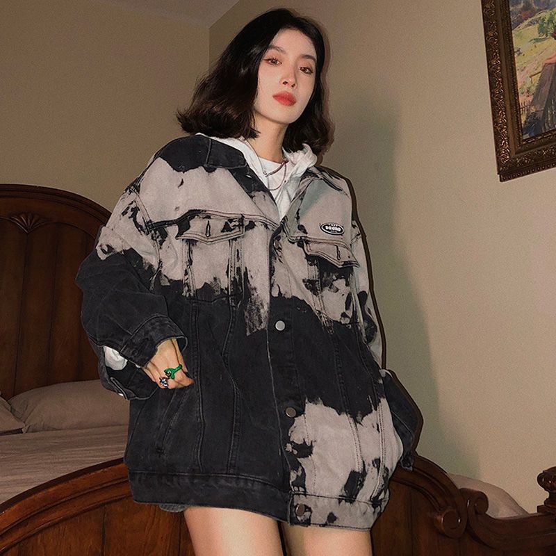 Spring and Autumn Denim Coat Women's Tie Dyed Retro Loose Casual Jacket