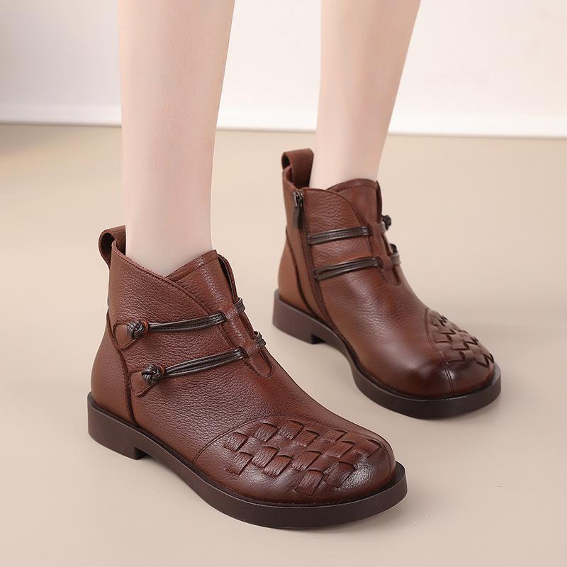 Модные женские ботинки в стиле ретро из натуральной коровьей кожи, ботильоны ручной работы из плетения, роскошные дизайнерские брендовые ботинки осень-зима для женщин Botas Mujer