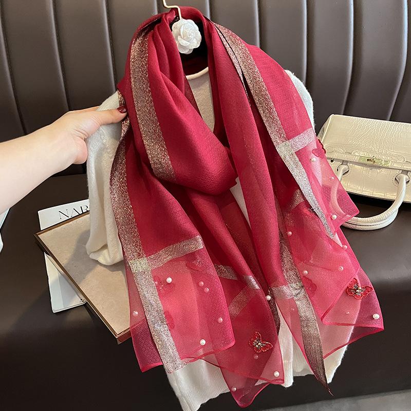 Luxury Silk Shawl Scarf for Women Design Embroidery Flowers Hijab Wraps Bufandas Female Headkerchief Fouloud Echarpe