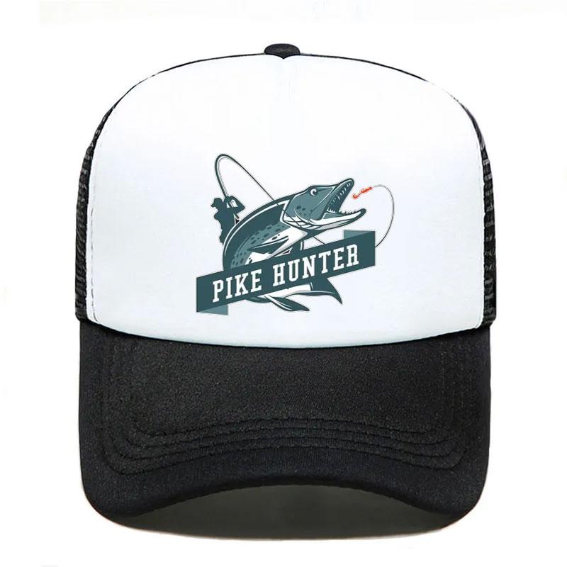 Крутая Trucker Hat с принтом Рыбак Охотник на Щуку Удочка Унисекс Сетчатые Кепки Рыболовные Приманки Поплавок Дышащая Бейсболка