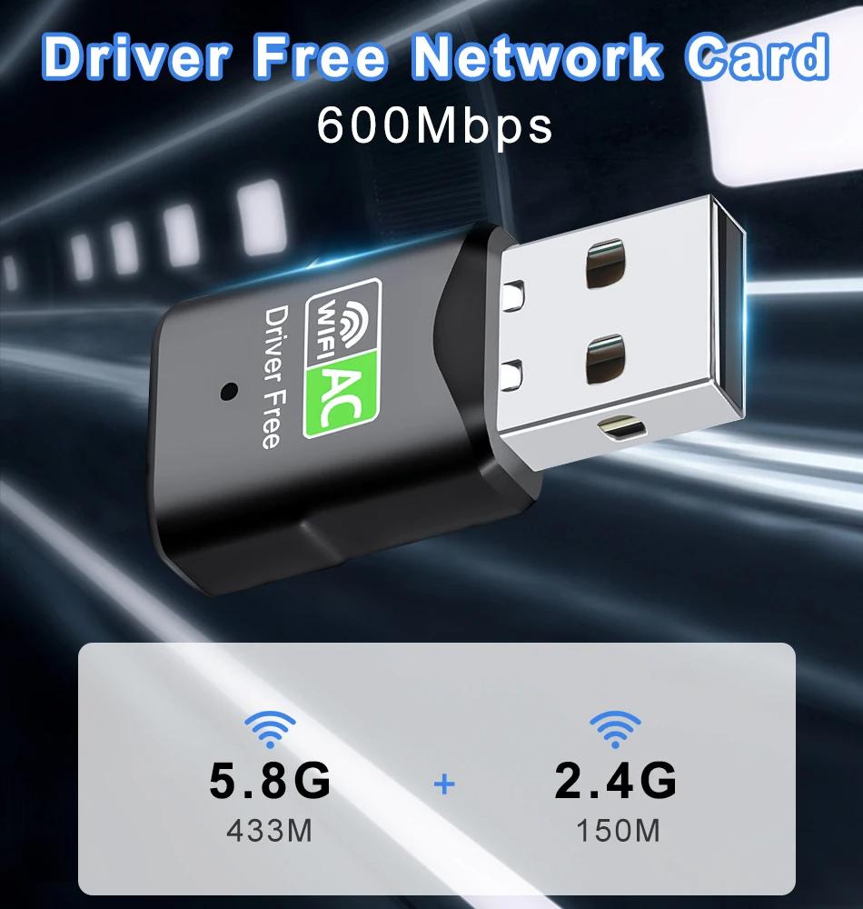 600Mbps USB WiFi Adapter Dual Band 2.4G 5Ghz 802.11AC Wireless Network Card Free Driver USB WI FI Dongle Antenna Wifi Receiver For PC Computer Laptop