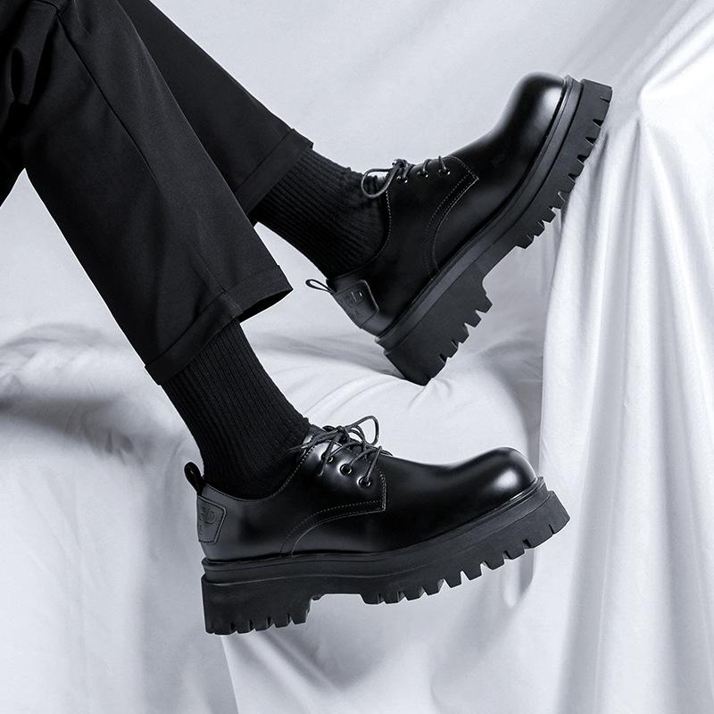 Мужские повседневные кожаные туфли для делового костюма с большой головой на платформе, для свадьбы, жениха, черные летние мужские туфли 59260-R