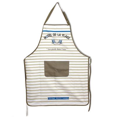 [A0248] - Кухонный фартук из хлопка "Cabourg - Hotel de la Plage" серо-синий белый - 90x70 см