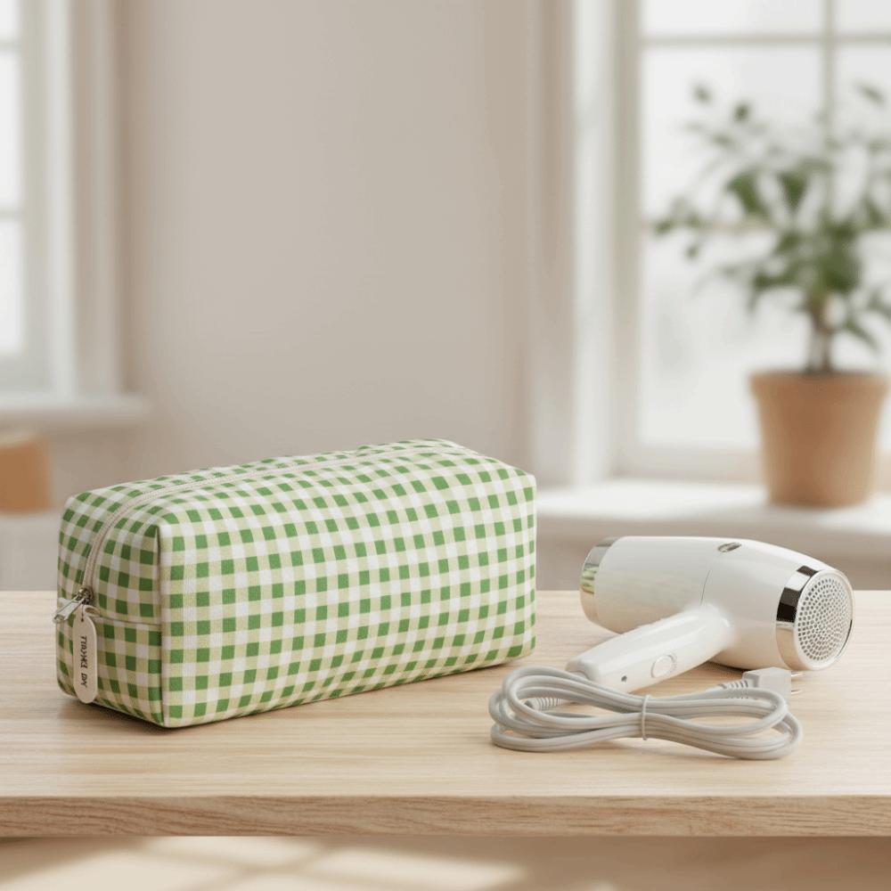 Soft Curler Storage Bag Plaid Pattern Curling Iron Carrying Case Bathroom Storage