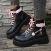 Девочки розовые любовь ботинки Мартина женские 2025 осень толстая подошва британский стиль студенческие короткие ботинки показать маленькие шнуровка одинарные ботинки прилив