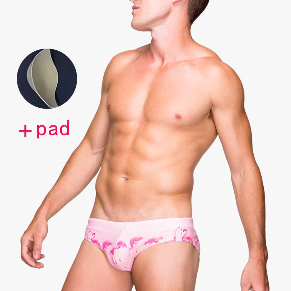 Flamingo Swim Brief Мужские сексуальные купальники Быстросохнущие купальные костюмы с подкладкой