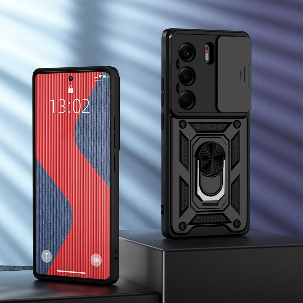 KEYSION Shockproof Case for TECNO Camon 40 Pro 4G Slide Camera Protection Metal Ring Stand Phone Back Cover for TECNO Camon40 4G