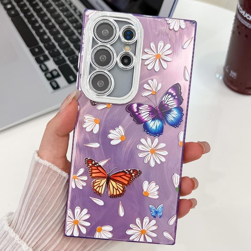 Fashion Butterfly Pattern IMD Clear Case For Samsung S25 S24 FE S23 Ultra A55 A15 A54 A35 Glitter Shockproof Lens Protection Slim Phone Cover