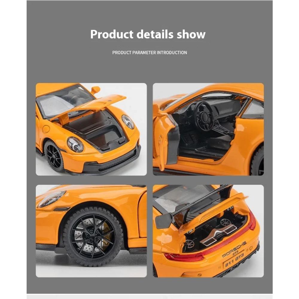 1/32 Porsche 911 GT3 RS Металлическая литая модель гоночного автомобиля Коллекция Хобби Декоративные Миниатюрные Украшения Звук Свет Игрушка Подарок для Друзей